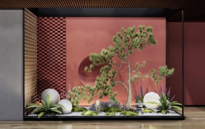 新中式室内植物景观造景3D模型下载